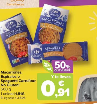 Carrefour Macarrones, espirales o spaguetti carrefour no gluten! oferta