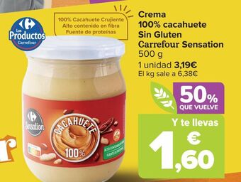 Carrefour Crema 100% cacahuete sin gluten carrefour sensation oferta