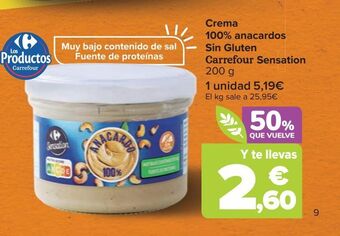 Carrefour Crema 100% anacardos sin gluten carrefour sensation oferta