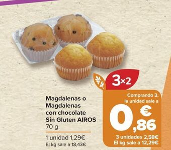 Carrefour Magdalenas o magdalenas con chocolate sin gluten airos oferta