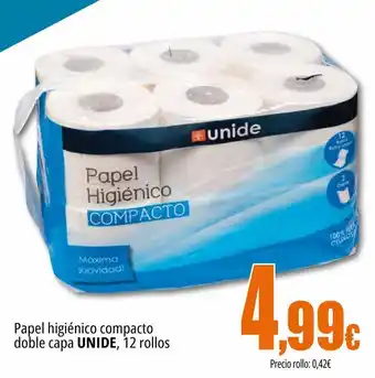 Unide Supermercados Papel higiénico compacto doble capa unide 12 rollos oferta