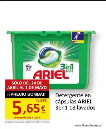 SPAR Detergente en cápsulas ariel 3 en 1 18 lavados oferta