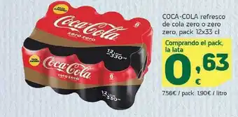 HiperDino Coca-cola refresco de cola zero o zero zero oferta