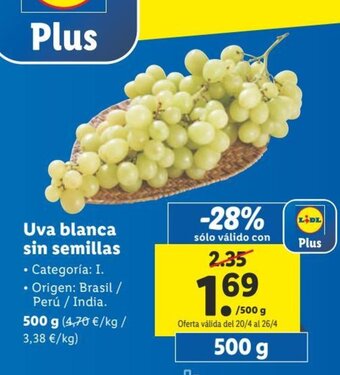 Lidl Uva Blanca Sin Semillas oferta