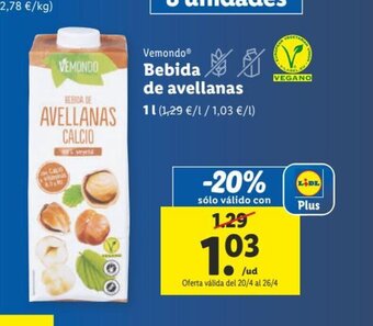 Lidl Bebida de Avellanas oferta