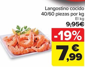 Carrefour Langostino cocido 40/60 piezas por kg oferta