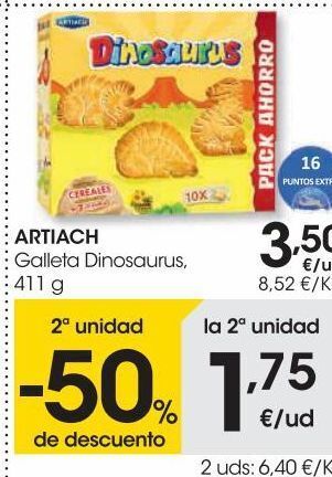 Eroski Artiach galleta dinosaurus 411 g oferta