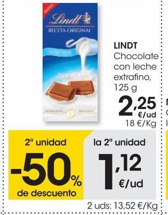 Eroski Lindt chocolate con leche extrafino 125 g oferta