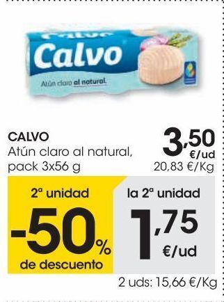 Eroski Calvo atún claro al natural pack 3x56 g oferta