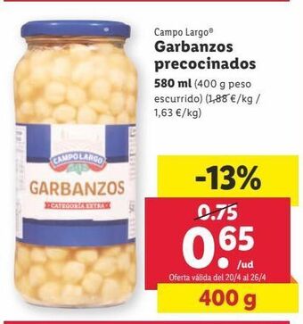 Lidl Garbanzos campo largo oferta