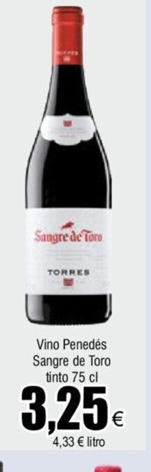 FROIZ Vino Penedés Sangre de Toro Tinto 75 cl oferta