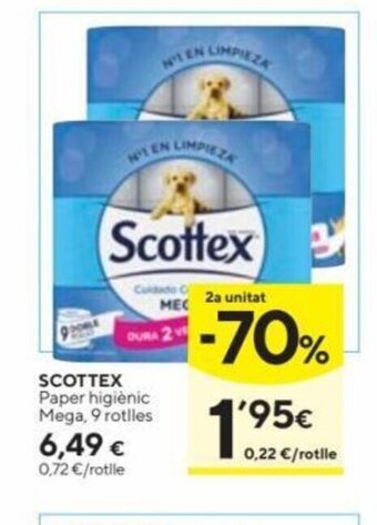 Caprabo Scottex Paper Higiènic Mega, 9 Rotlles oferta