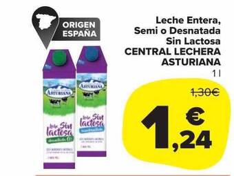 Carrefour Market Leche entera semi o desnatada sin lactosa central lechera asturiana oferta