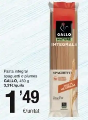 SPAR Fragadis Pasta Integral Spaguetti o Plumes Gallo, 450g oferta