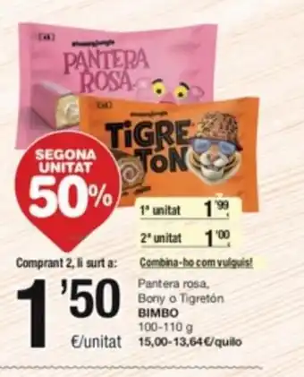 SPAR Fragadis Pantera Rosa, Bony o Tigretón Bimbo 100-110g oferta