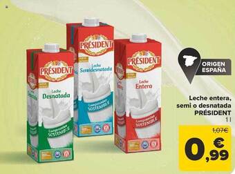 Carrefour Leche entera, semi o desnatada président oferta