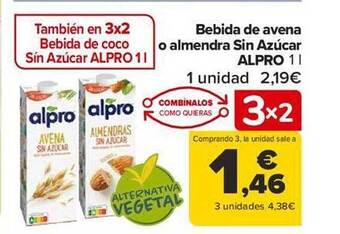 Carrefour Bebida de avena o almendra sin azúcar alpro oferta