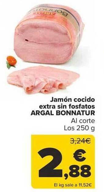 Carrefour Jamón cocido extra sin fosfatos argal bonnatur oferta
