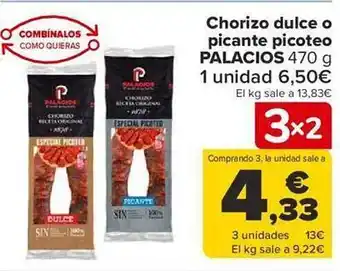 Carrefour Chorizo dulce o picante picoteo palacios oferta