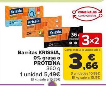 Carrefour Barritas krissia 0% grasa o proteína oferta