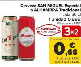 Carrefour Cerveza san miguel especial o alhambra tradicional oferta