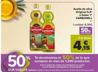 Carrefour Aceite de oliva original 0.4° o sabor 1° carbonell oferta