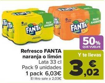 Carrefour Refresco fanta naranja o limón oferta