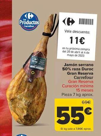 Carrefour Jamón serrano 50% raza duroc gran reserva carrefour oferta
