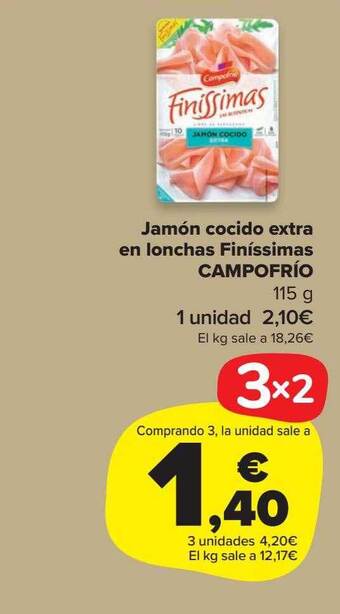 Carrefour Market Jamón cocido extra en lonchas finissimas campofrio oferta