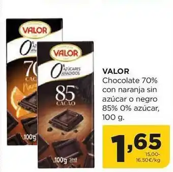 Alimerka Valor chocolate 70% con naranja sin azúcar o negro 85% 0% azúcar oferta