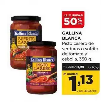Alimerka La 2a unidad 50% dto. gallina blanca pisto casero de verduras o sofrito de tomate y cebolla oferta