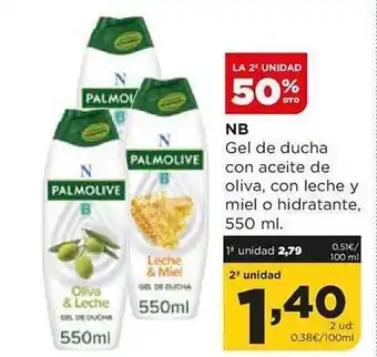 Alimerka La 2a unidad 50% dto. nb gel de ducha con aceite de oliva, con leche y miel o hidratante oferta