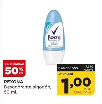Alimerka La 2a unidad 50% dto. rexona desodorante algodón oferta