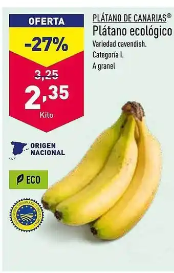 ALDI Plátano de canarias plátano ecológico oferta