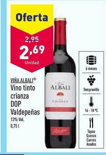 ALDI Viña albali vino tinto crianza dop valdepeñas oferta