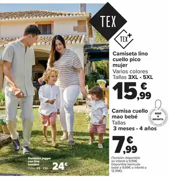 Carrefour Camiseta lino cuello pico mujer camisa cuello mao bebé pantalón jogger con lino hombre oferta