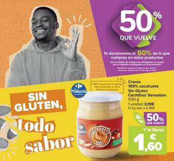 Carrefour Crema 100% cacahuete sin gluten carrefour sensation oferta