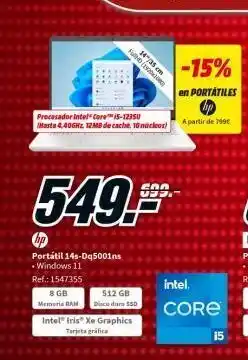 549 portátil 14s-dq5001ns .windows 11 ref.: 1547355 8 gb 512 gb memoria ram disco dum $50 intel iris xe graphics tarjet