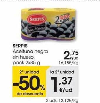Eroski Serpis aceituna negra sin hueso oferta