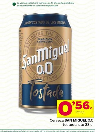 Supermercados Dani Cerveza San Miguel 0.0 Tostada Lata 33 cl oferta