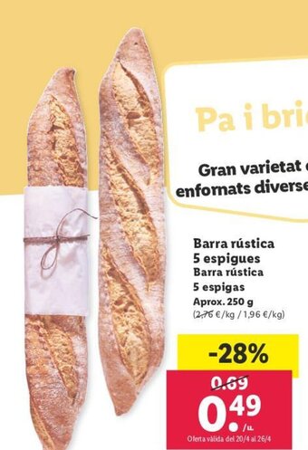 Lidl Barra Rústica 5 Espigues oferta