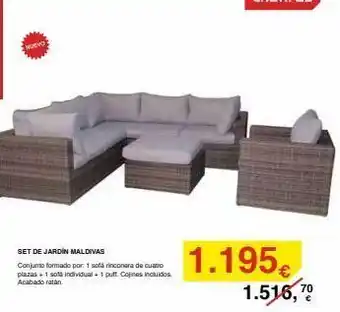 Chafiras Nuevo set de jardin maldivas conjunto formado por: 1 sota rinconera de cuatro plazas + 1 sota individual + 1 puff. cojines oferta