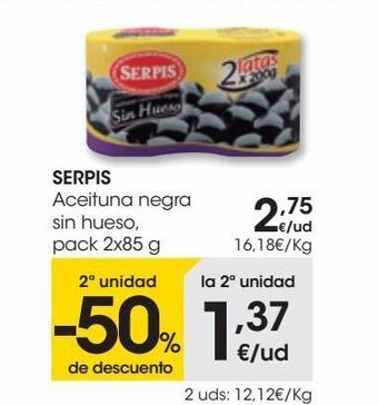 Eroski Serpis aceituna negra sin hueso pack 2x85 g oferta