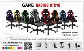 Game Colores disponibles game racing gt210 game polipel tetekkie la silla gt210 está diseñada pensando plenamente en los game oferta