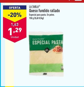 ALDI La Tabla Queso Fundido Rallado oferta