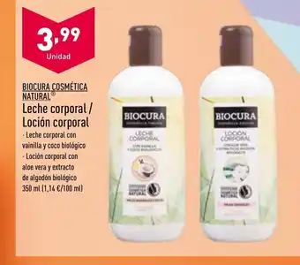 ALDI Biocura Cosmética Natural Leche Corporal/ Loción Corporal oferta