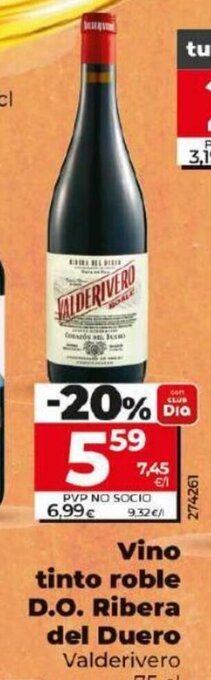 Dia Vino Tinto Roble D.O. Ribera Del Duero oferta