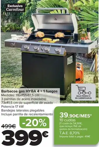 Carrefour Barbacoa a gas hyba 4+1 fuegos oferta