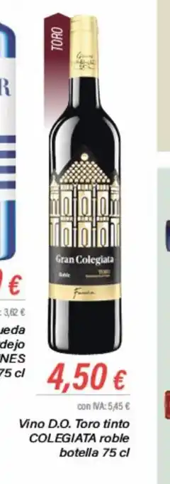 Cash Ifa Vino D.O. Toro Tinto Colegiata Roble Botella 75cl oferta