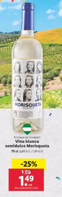 Lidl Vino Blanco Semidulce Morisqueta oferta